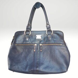 Modalu Pippa 10x13 Inch Leather Handbag, Satchel Rare Black & Blue Leather
